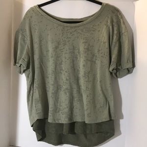 Anthropologie eri + ali short sleeve top size M green distressed edgy ca…